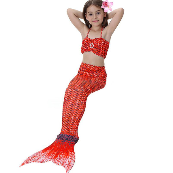 Girls Mermaid Tail Baddräkt Bikini Set Badkläder Simdräkt Bad Red 8-9 Years