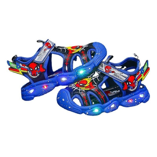 Pojkar Led-sandaler Spiderman Outdoor Skor Strandskor Barn Light-up Halkfria skor för sommaren Blue 26-Insole 16.0 cm