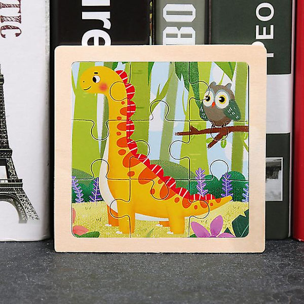 11x11cm Träpussel för barn Tecknad Djurtrafik Tangram Träpusselleksaker Pedagogiska sticksågsleksaker för barn Presenter C Brachiosaurus