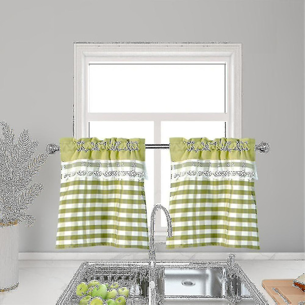Köksgardiner Dekor Fönstergardin Lyx Cafe Valance Topper Draperier Yellow Green 130cmx41cm