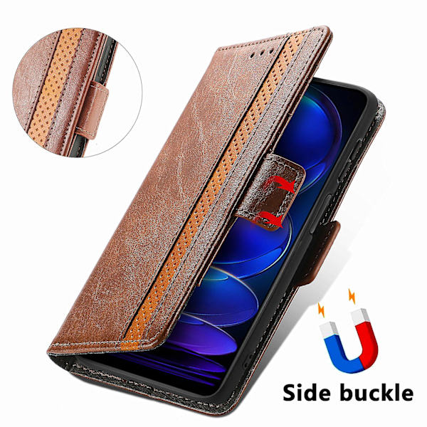 Caseneo 002-serien Rfid-blockerande case för Xiaomi Redmi Note 12 Pro 5g / Note 12 Pro Speed ​​5g / Poco X5 Pro 5g, skarvningsplånboksställ Dark Brown