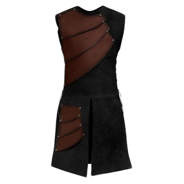 Vuxna män Medeltida Läderväst Pansar Larp Knight Warrior Dräkt Roman Archer Tabard Kappa Cosplay Tunika Halloween Carnival Kostym Black XXXL