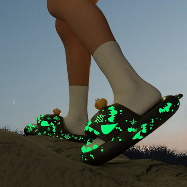 Kvinnor Män Luminous Shark Tofflor Halloween Pumpa Tofflor Xmas Kreativa presenter Husskor Jul Unisex Rutschbanor för hem Red 40-41