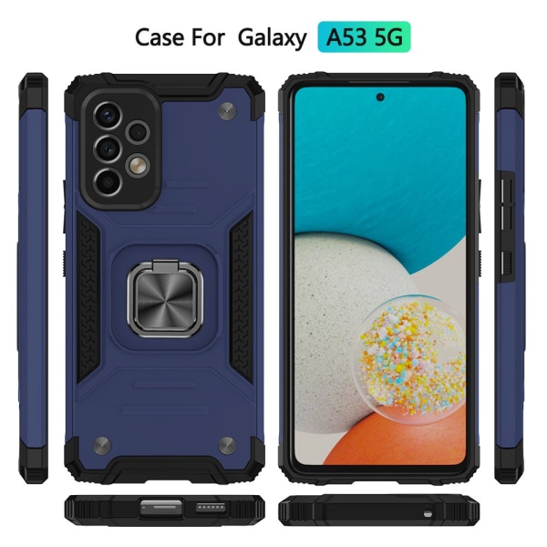 Xhy Samsung Galaxy A53 5G Case med skärmskydd Magnetisk ringhållare Kickstand Militärklass helkropp Dubbellager Drop Protection Du blue