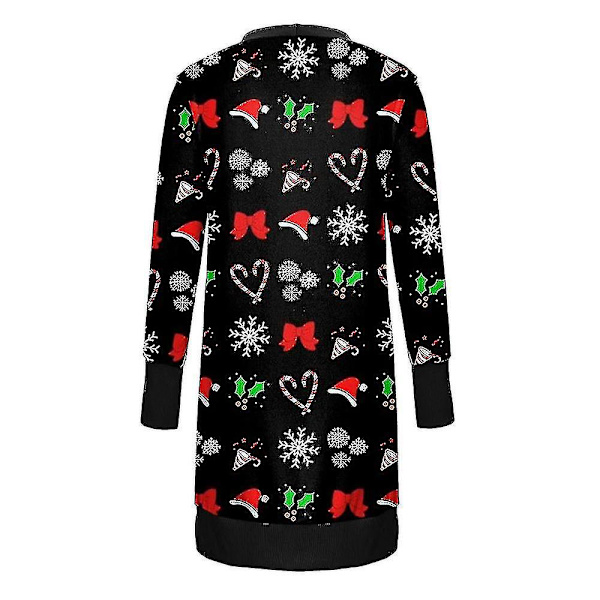 Christmas Cardigan Dam Långärmad Xmas Jumper öppen främre kappa Dark Black M