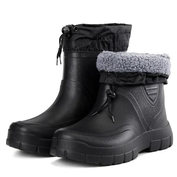 Vinter Vindtäta Regnstövlar bomull Herr Varma Ljus Regnstövlar Ankel Mode Svarta Slip on Regnskor Herr Vattentät Work Boot2024 Black 41
