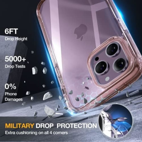 Miracase Glass Series Designad för iPhone 14 Pro Max Case 6,7 tum, [2023 Upgrade] Bumper Case med inbyggd 9H härdat glas Scr Clear Pink