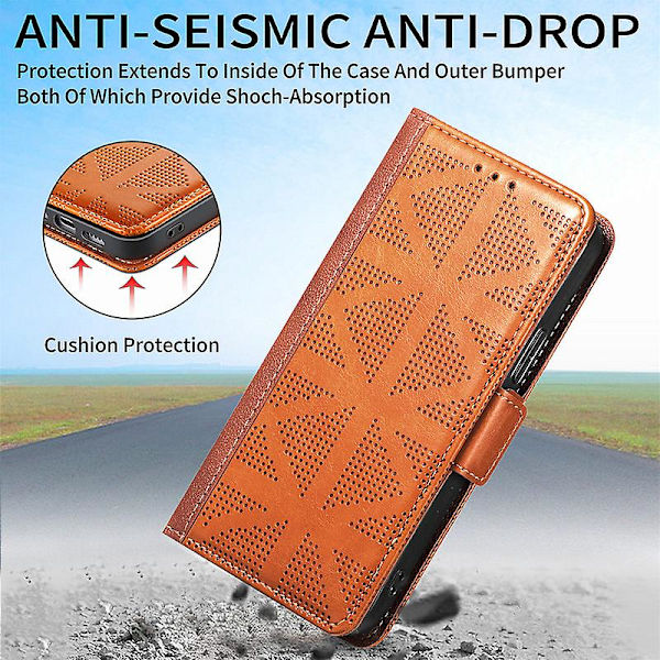 Phone case För Galaxy S22 Ultra Läder Phone case Stötsäker Telefonhållare Kortplats Multifunktionell brown