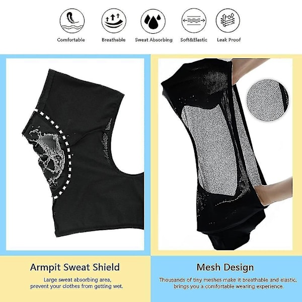 Underarmsväst, Andningsbar Sweat Guard Underklädersväst, tvättbara armhålsskydd, tvättbara armhålsskydd Black M