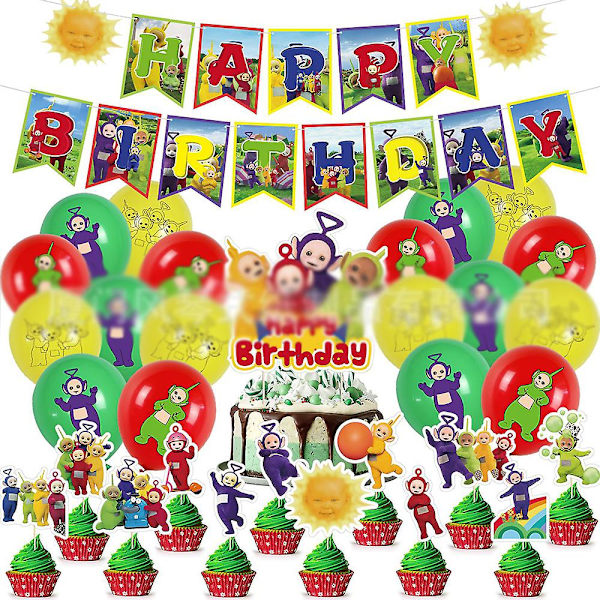 Teletubbies Temadekoration Festtillbehör Inkluderar banderollballonger Cupcake Toppers Cake Topper Sets null none