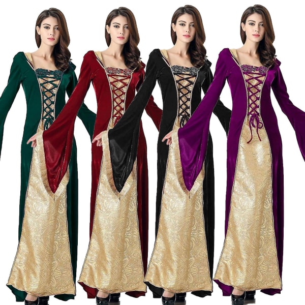 Bästsäljare kvinnors medeltidsklänning viktoriansk dräkt renässans långa klänningskostymer Red L