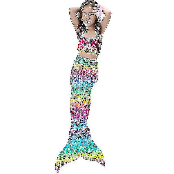 Barn Flickor Mermaid Tail Bikini Set Badkläder Baddräkt Simdräkt Hög kvalitet A Rainbow 110