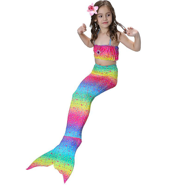 Girls Mermaid Tail Baddräkt Bikini Set Badkläder Simdräkt Bad Rainbow 10-11 Years