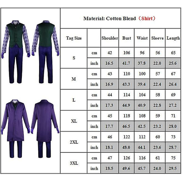 Batman: The Dark Knight Deluxe Heath Ledger Joker Kostym Vuxna Män Outfit Halloween Cosplay Party Dress Up Full Suit Set L