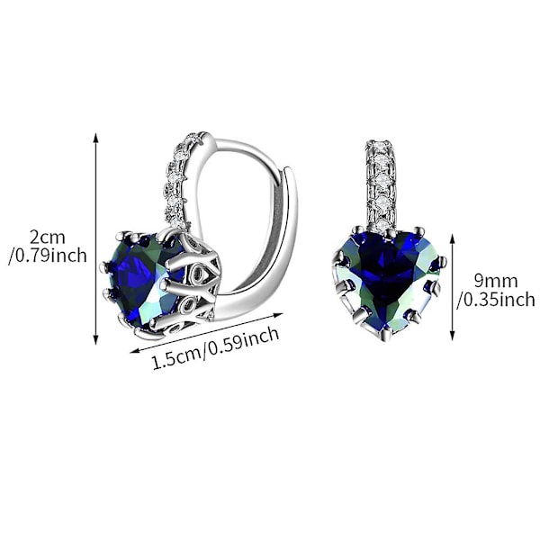 1 par Hoop Örhängen Cubic Zirconia Kvinnor Flickor CZ Modesmycken Hjärtformade Blue none