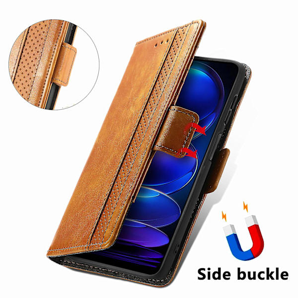 Caseneo 002-serien Rfid-blockerande case för Xiaomi Redmi Note 12 Pro 5g / Note 12 Pro Speed ​​5g / Poco X5 Pro 5g, skarvningsplånboksställ Light Brown