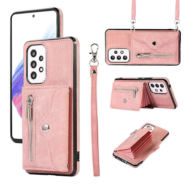 Phone case för Samsung Galaxy A32 5g / M32 5g Pu-läder+tpu-skal med Rfid-blockerande kortväska och stöd Rose Gold