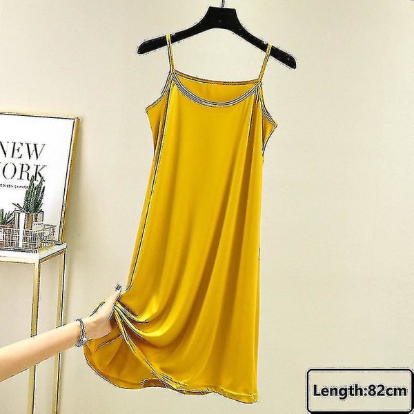 Seamless Full Slips Under Dress Dam Summer Plus Size Ärmlös Ice Silk Underkjol Underkjol Sexig Slim Strap Nattklänning_h Yellow-82cm XL Weight(65-80kg)