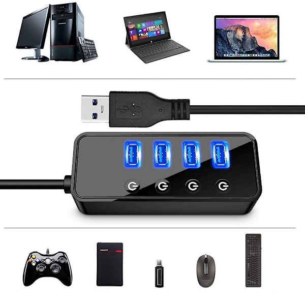 4-ports USB 3.0 Hub med 4 USB 3.0 dataportar och 1 USB Smart Charging Port null none