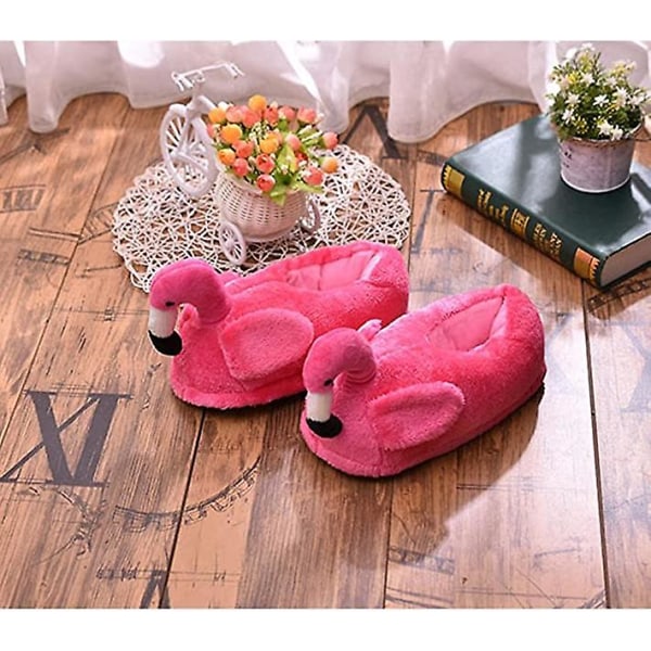Plysch tofflor för vuxna unisex flamingo tofflor för vinter höst (cv-3) rose red