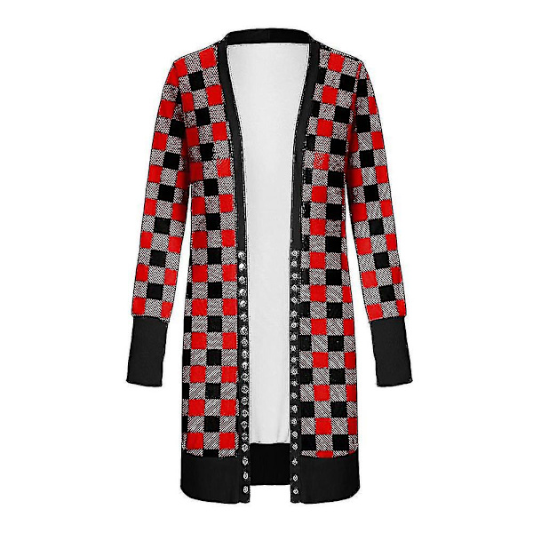 Christmas Cardigan Dam Långärmad Xmas Jumper öppen främre kappa Carbon Black XL