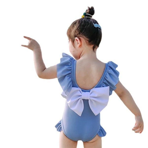 Baddräkt för baby i ett stycke Rutiga badkläder Beach Bikini Leopard Volanger Baddräkt Outfits för 0-8 år, blå (XL)