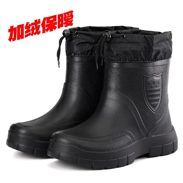 Vinter Vindtäta Regnstövlar bomull Herr Varma Ljus Regnstövlar Ankel Mode Svarta Slip on Regnskor Herr Vattentät Work Boot2024 Black 41