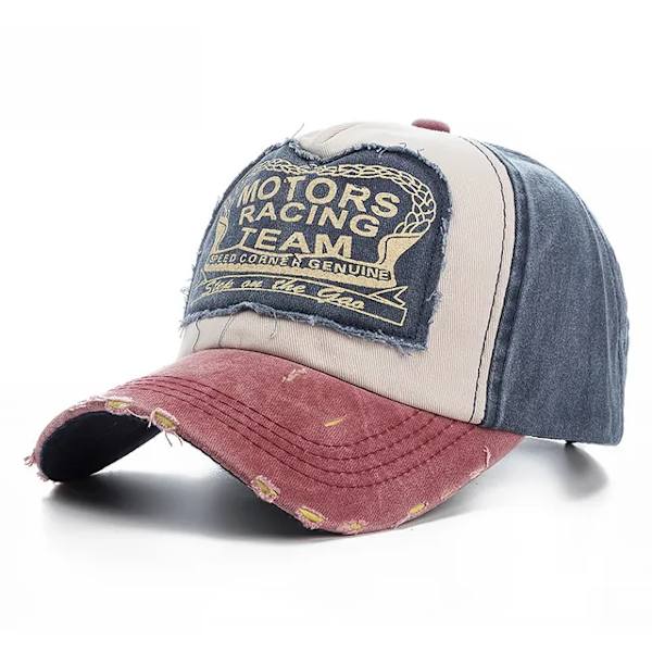 2024 Hög Kvalitet Tvättad Bomull Skada Baseball Cap Motor Snapback Hatt Hip Hop Pappa Hattar För Män Kvinnor Grinding Multicolor Ben blå och röd