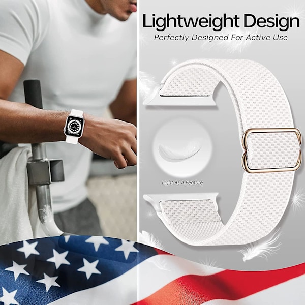 Stretchig Solo Loop-rem kompatibel med Apple Watch -band 38mm 40mm 41mm 42mm 44mm 45mm, Stretchflätad sportelastisk nylon dam män handled A-Black-White-Brown 7.44 x 4.53 x 0.55 inches