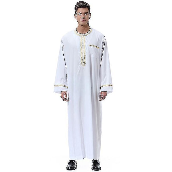 Herr Mu Saudi Robe Kaftan Dubai Tunika Long Top Blus Thobe Kläder A white M