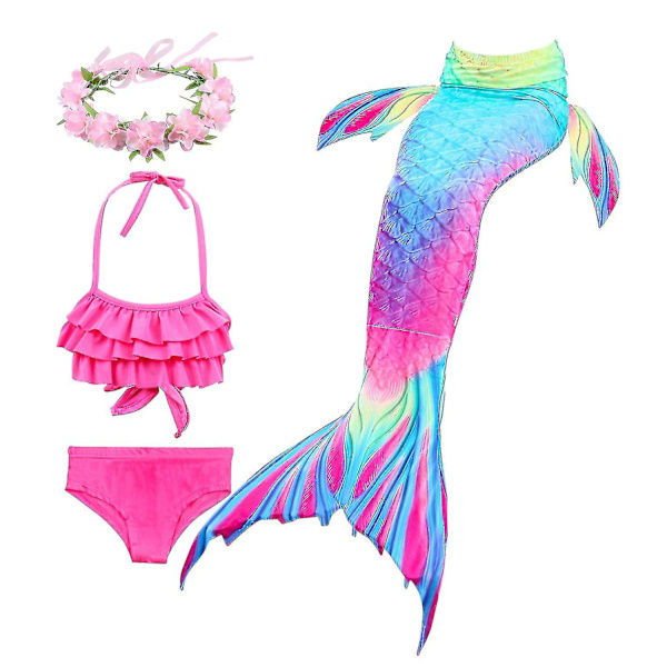Barn Flickor Mermaid Tail Bikini Set Badkläder Baddräkt Simning Kostnad Inklusive Garland Pannband Färg 10 4-5 år