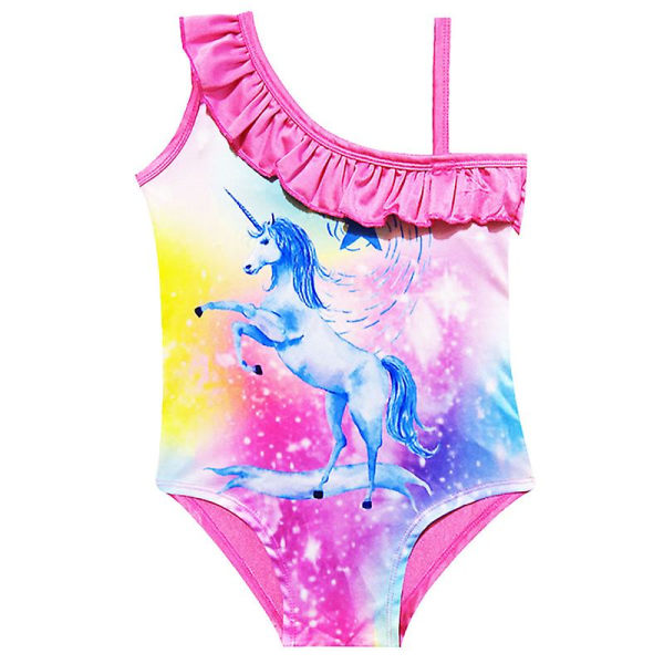 Barn Flickor Ärmlös Unicorn Ruffle Baddräkt One Piece Badkläder Badkläder Rose 7-8 Years