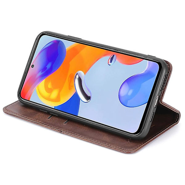För Xiaomi Redmi Note 12 4g Korthållare Cover Kohud Texture Pu Läderställ Phone case Shell Dark Brown