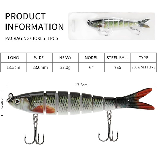 Konstgjort bete 3 set multi-skarv swing simbete fisketillbehör, gädda bete wobbler gädda, med 2 trekrokar och fiskedrag låda