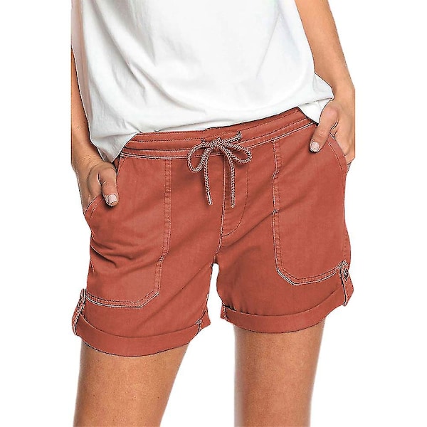 Dam Sommar Elastisk Midja Dragsko Cargoshorts Med Ficka Korta Byxor Orange XL