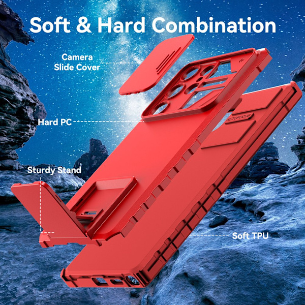 Htwon för Samsung Galaxy S23 Ultra phone case med cover Justerbart ställ, blå red