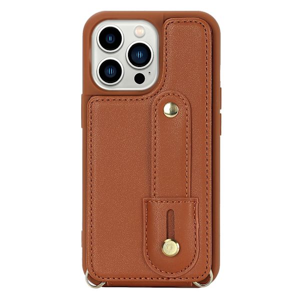 För Iphone 14 Pro Max Armband Kickstand Phone case Läder+tpu cover med korthållare Brown