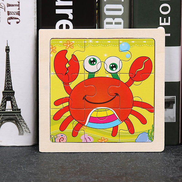11x11cm Träpussel för barn Tecknad Djurtrafik Tangram Träpusselleksaker Pedagogiska sticksågsleksaker för barn Presenter C 5-crab