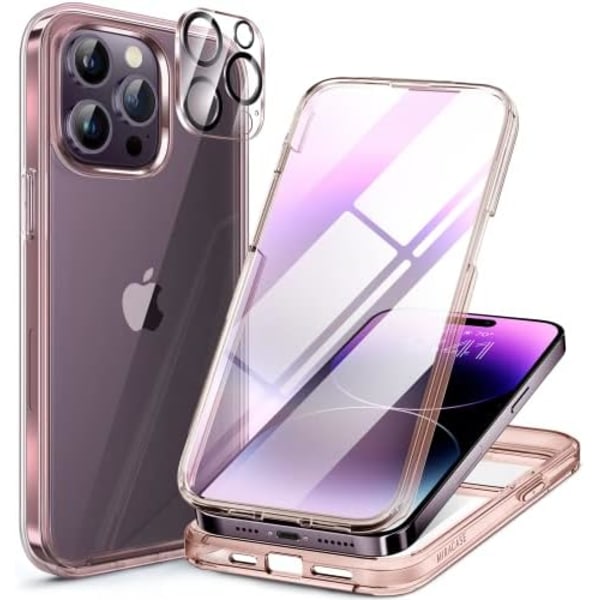 Miracase Glass Series Designad för iPhone 14 Pro Max Case 6,7 tum, [2023 Upgrade] Bumper Case med inbyggd 9H härdat glas Scr Clear Pink