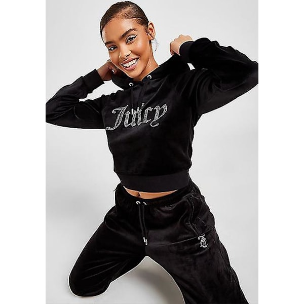 Velour Juicy Sömnadsdräkt Huvtröjor Sammet Dragkedja Sweatshirt Och Byxor Set Sportkläder 2023 Dam Vår/Höst Träningsoverall Crop Top pullover style S