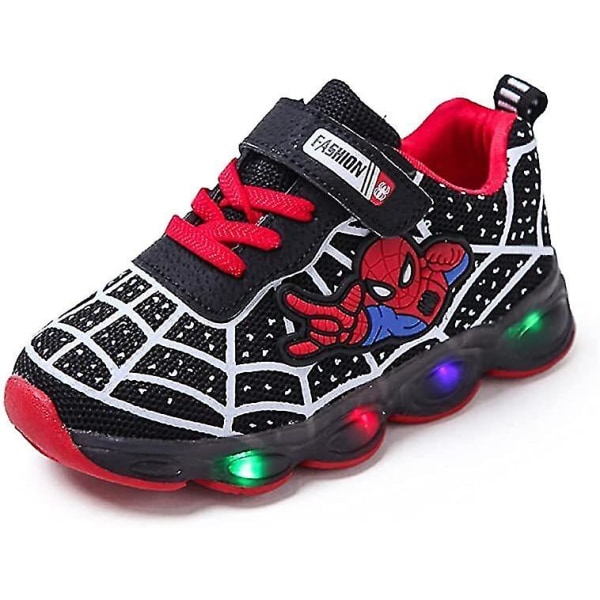 Barn Sportskor Spiderman Lighted Sneakers Barn Led Luminous Skor För Pojkar Black 36