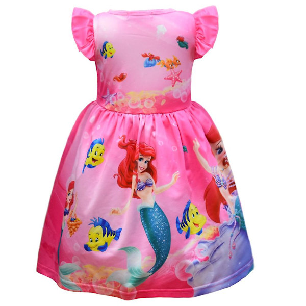 Barn sjöjungfru prinsessan Ariel printed festklänning flicka Casual A-line klänningar Rose Red 3-4Years
