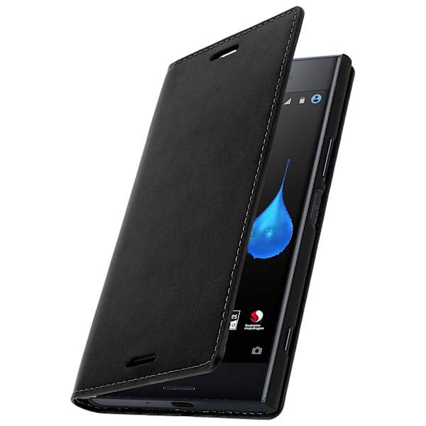 Folio äkta läder Sony Xperia XZ Premium-fodral Case Videoställ Black