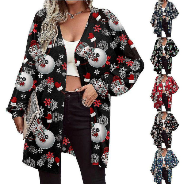 Damjacka med långärmad jultryckt mode cardigan Red Snowman XXL