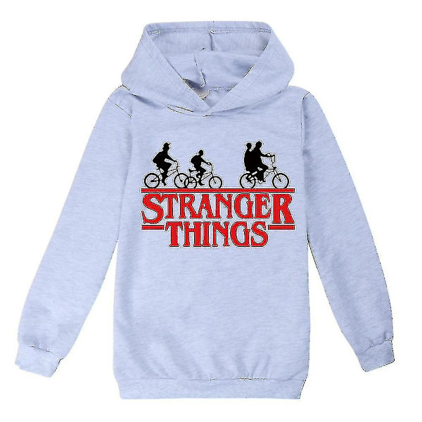 Stranger Things Tema Tonåringar Casual Huvtröjor Långärmad Hood Sweatshirt Pullover Toppar Grey 13-14 Years
