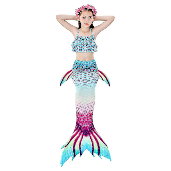 Barn Flickor Mermaid Tail Bikini Set Badkläder Baddräkt Simning Kostnad Inklusive Garland Pannband
