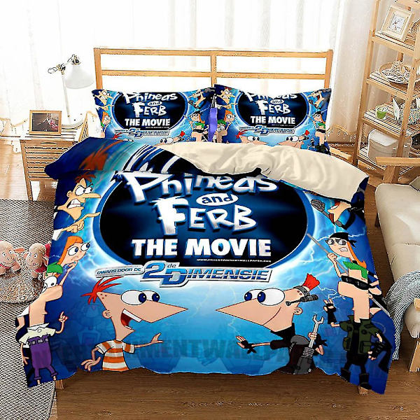 3D-tryckt Phineas och Ferb sängkläder set påslakan täcke örngott enkel dubbel barn julklapp