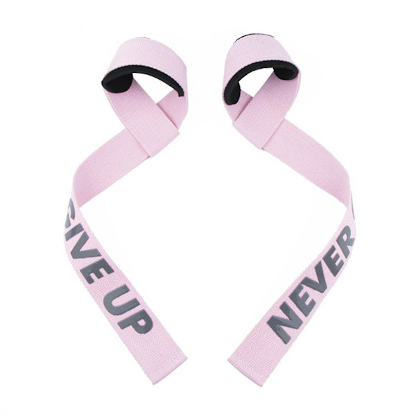 Tyngdlyftningsremmar Dämpade handled Styrketräningsstöd Marklyftsband för män Pink NEVER GIVE UP 2pcs