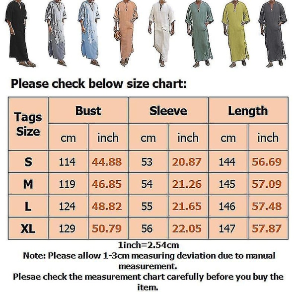 Mens Arab Mu Long Robe Kläder Casual Mellanöstern Islamiska Thobe Kaftan Robes Black XL