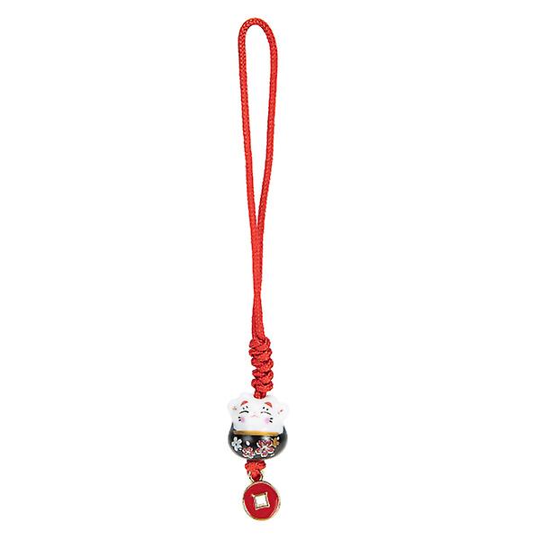 Härlig Keramisk Fortune Cat Nyckelring Cat Key Ring Telefon Charm Ornament Black 11x1.5cm